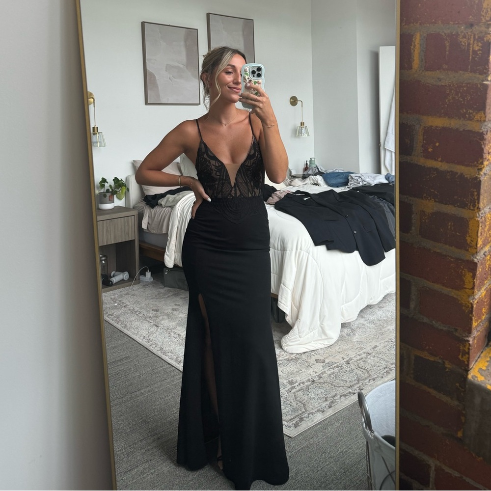 Hello Molly Black Lace Bustier Maxi Dress